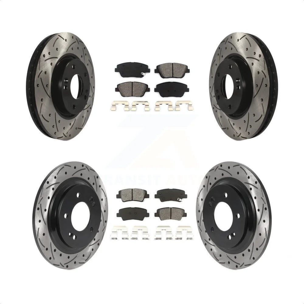 Transit Auto - Front Rear Coated Drilled Slotted Disc Brake Rotors And Semi-Metallic Pads Kit For Kia Optima With Electric Parking KDS-100733
