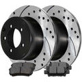 AutoShack Rear Drilled Slotted Brake Rotors Black and Ceramic Pads Kit Driver and Passenger Side Replacement for Jeep Patriot Compass Dodge Avenger Caliber Chrysler 200 Sebring Mitsubishi Lancer FWD