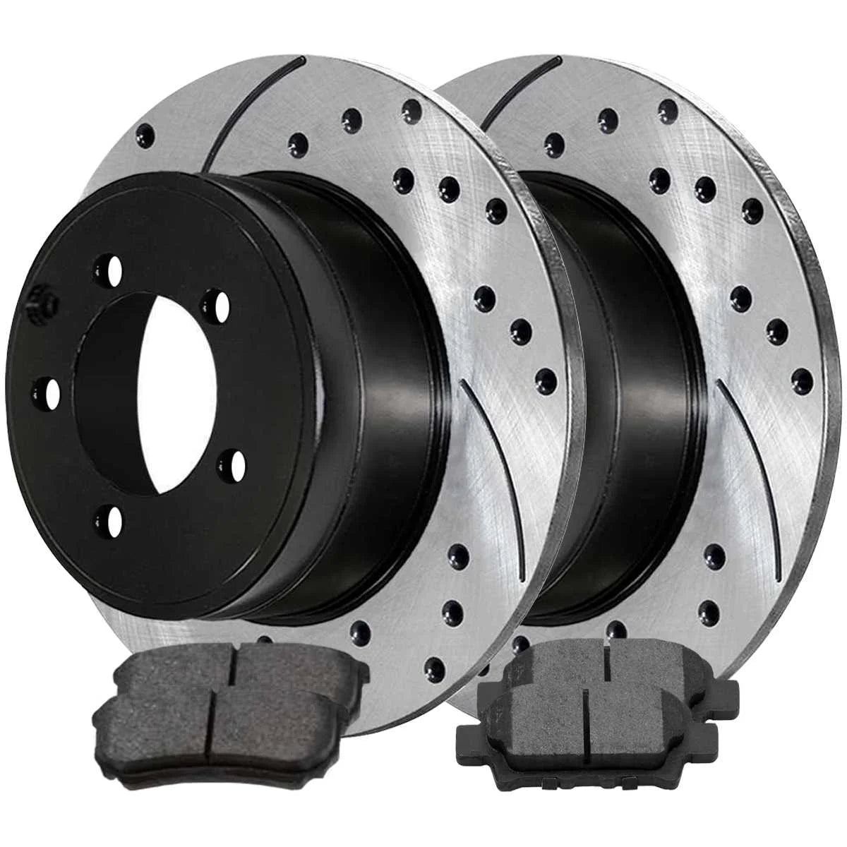 AutoShack Rear Drilled Slotted Brake Rotors Black and Ceramic Pads Kit Driver and Passenger Side Replacement for Jeep Patriot Compass Dodge Avenger Caliber Chrysler 200 Sebring Mitsubishi Lancer FWD