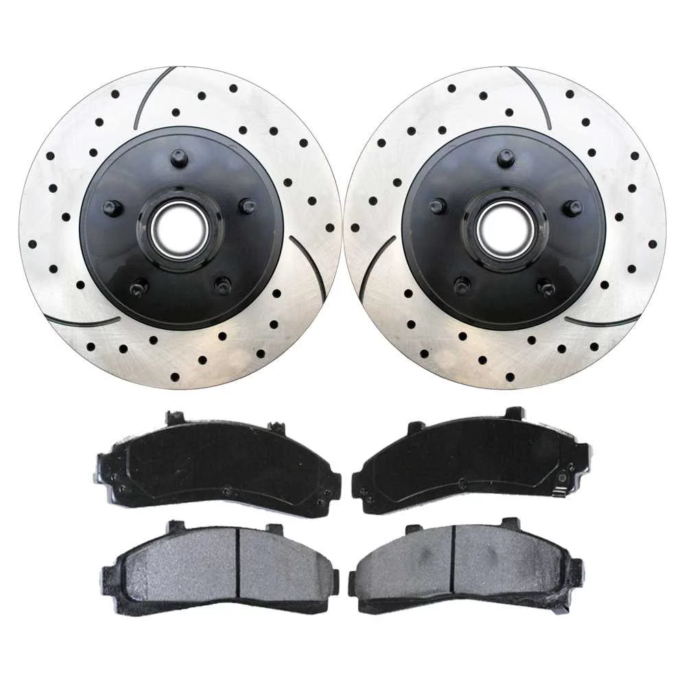 AutoShack Front Drilled Slotted Brake Rotors Black and Ceramic Pads Kit Driver and Passenger Side Replacement for Ford Explorer Ranger Mercury Mountaineer Mazda B4000 V6 SCD652-PR64031LR