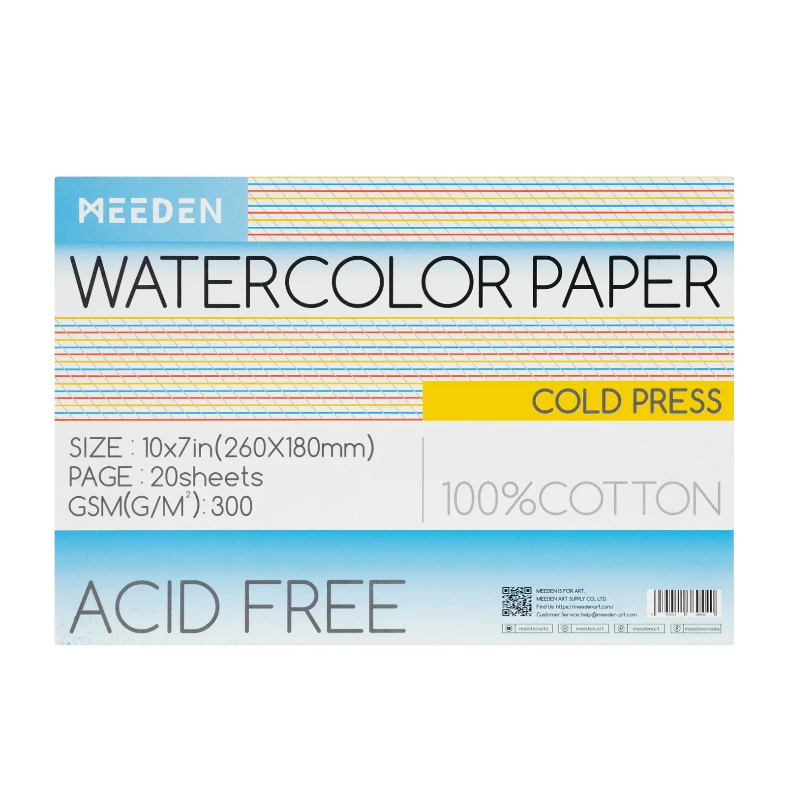 MEEDEN 100% Cotton Watercolor Paper, 10X7 Watercolor Paper Pad, Watercolor Paper Block, Cold Pressed, 20 Paper Sheets