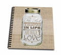 3dRose Mason Jar on Burlap Print Brown - The Best Things in Life are Made with Love - Gifts for the Cook - Drawing Book, 8 by 8-inch