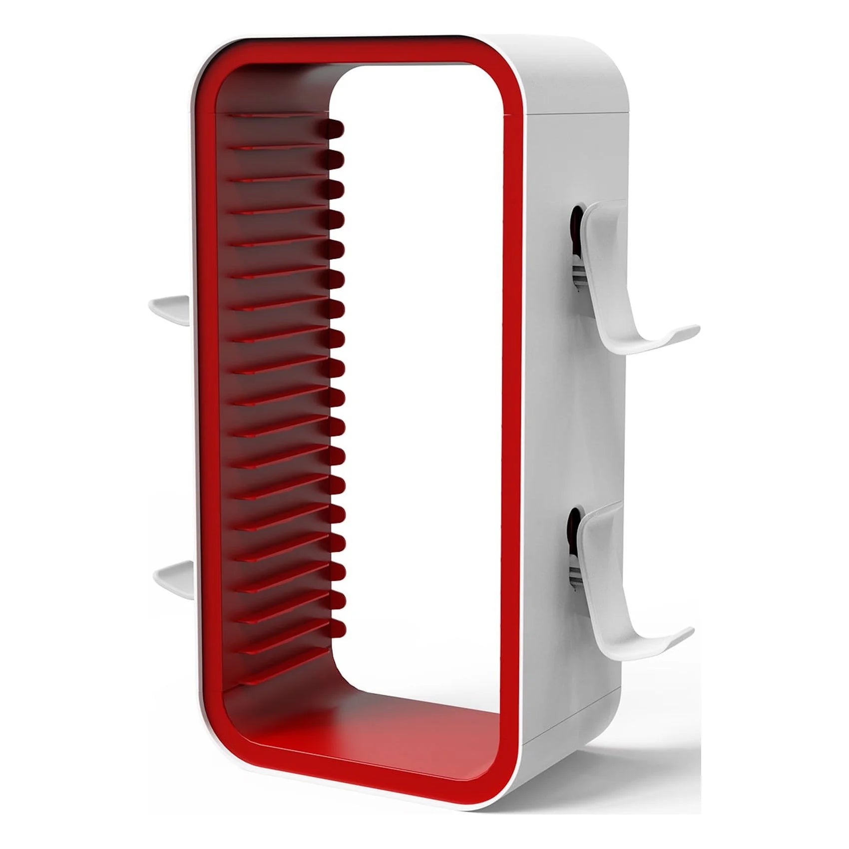 Game Disc Tower with 18 Compartments, Game Storage Rack Holder, Space-Saving Universal Game Disc Tower with Large Capacity, 4 Game Controller Hook for Xbox PS4 PS5 Switch-Red White