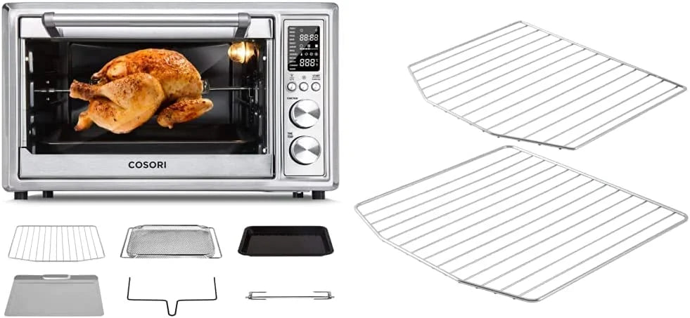 YINCHEN Air Fryer Toaster Oven, 12-in-1 Convection Oven Countertop, Stainless Steel 32QT/32L, 6-Slice Toast & Air Fryer Toaster Oven Accessory C130-2WR Bake Rack, 30L, Silver