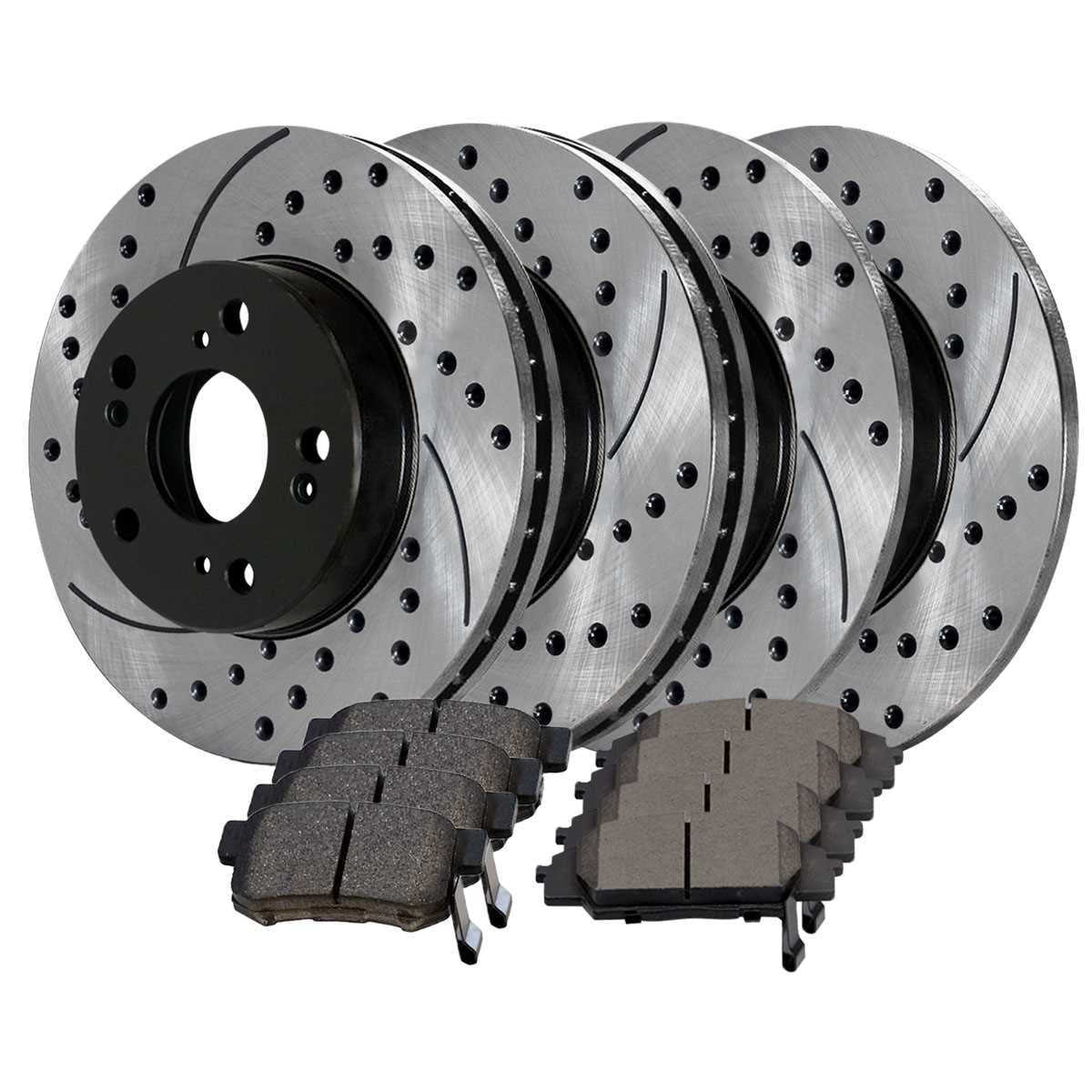 AutoShack Front and Rear Drilled Slotted Brake Rotors Black and Ceramic Pads Kit Replacement for 2002 2003 2004 2005 2006 Acura RSX 2.0L FWD
