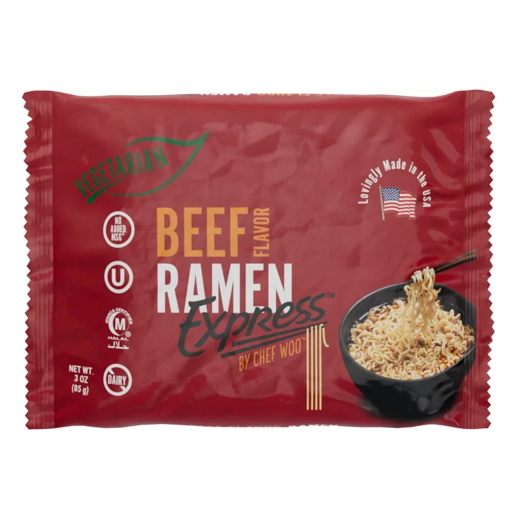 RAMEN EXPRESS Ramen Noodle Packs, Vegetarian, Egg and Dairy-Free, Beef Flavor, Pack of 24