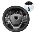 FH Group Universal 14.5-15.5 Genuine Leather Steering Wheel Cover Black with Air Freshener