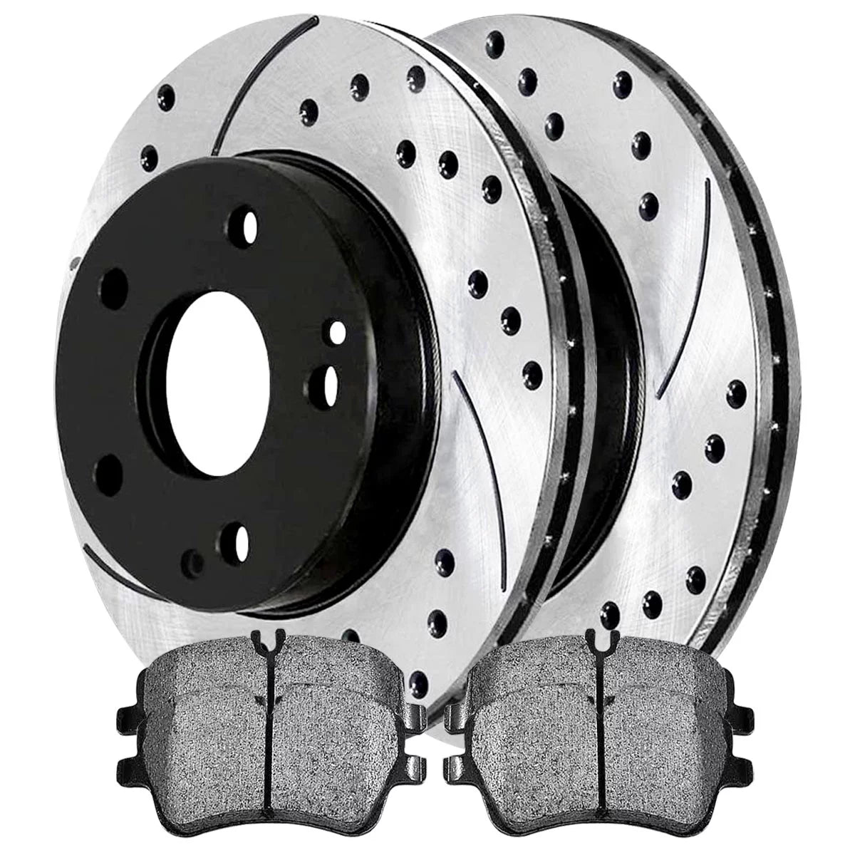 AutoShack Front Drilled Slotted Brake Rotors Black and Ceramic Pads Kit Driver and Passenger Side Replacement for Mercedes SLK300 C320 C240 CLK320 2006-2007 C280 C350 2006-2008 SLK280 2006-2009 CLK350