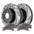 Teledu Front Drilled Slotted Brake Rotors Black & Pads For 99-04 Grand Cherokee 4.0L V8