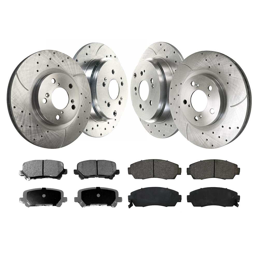 AutoShack Front and Rear Drilled Slotted Brake Rotors Silver and Ceramic Pads Kit Replacement for 2011 2012 2013 2014 Honda Odyssey 3.5L V6 FWD