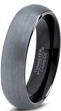 Tungsten Wedding Band Ring 6mm for Men Women Comfort Fit Black Domed Brushed Lifetime Guarantee