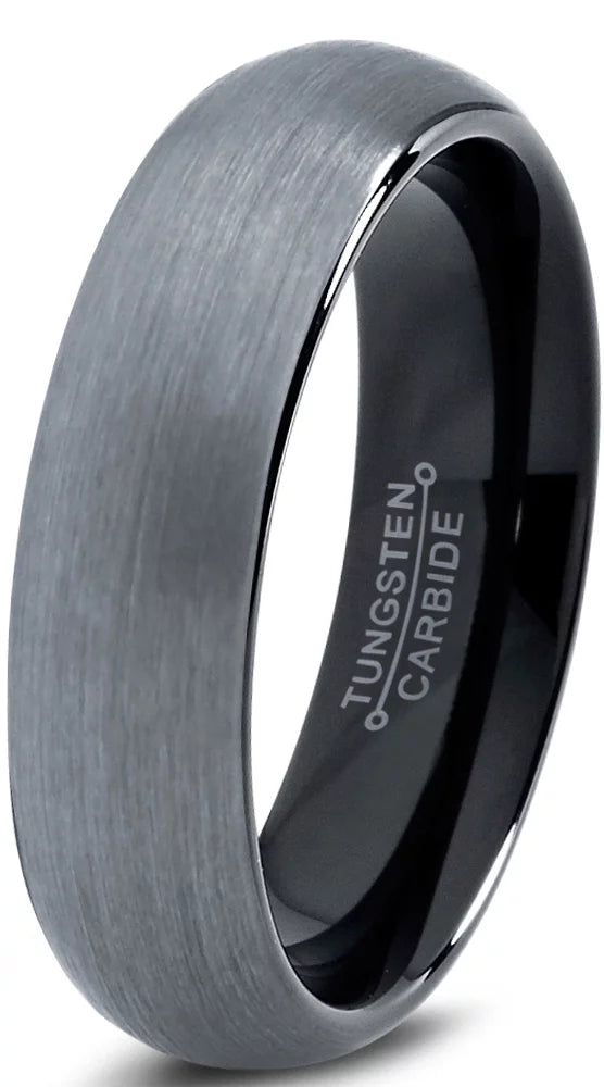 Tungsten Wedding Band Ring 6mm for Men Women Comfort Fit Black Domed Brushed Lifetime Guarantee