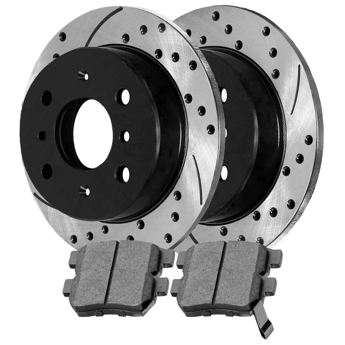 AutoShack Rear Drilled Slotted Brake Rotors Black and Ceramic Pads Kit Driver and Passenger Side Replacement for Honda Prelude CRX 1992-1995 1999 Civic 1993-1997 Civic del Sol 1990-2001 Acura Integra