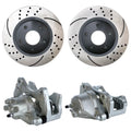 AutoShack Front Brake Calipers and Drilled Slotted Rotors Black Kit Driver and Passenger Side Replacement for Chrysler 200 Sebring Dodge Caliber 2008-2014 Avenger 2007-2017 Jeep Patriot Compass V6 FWD