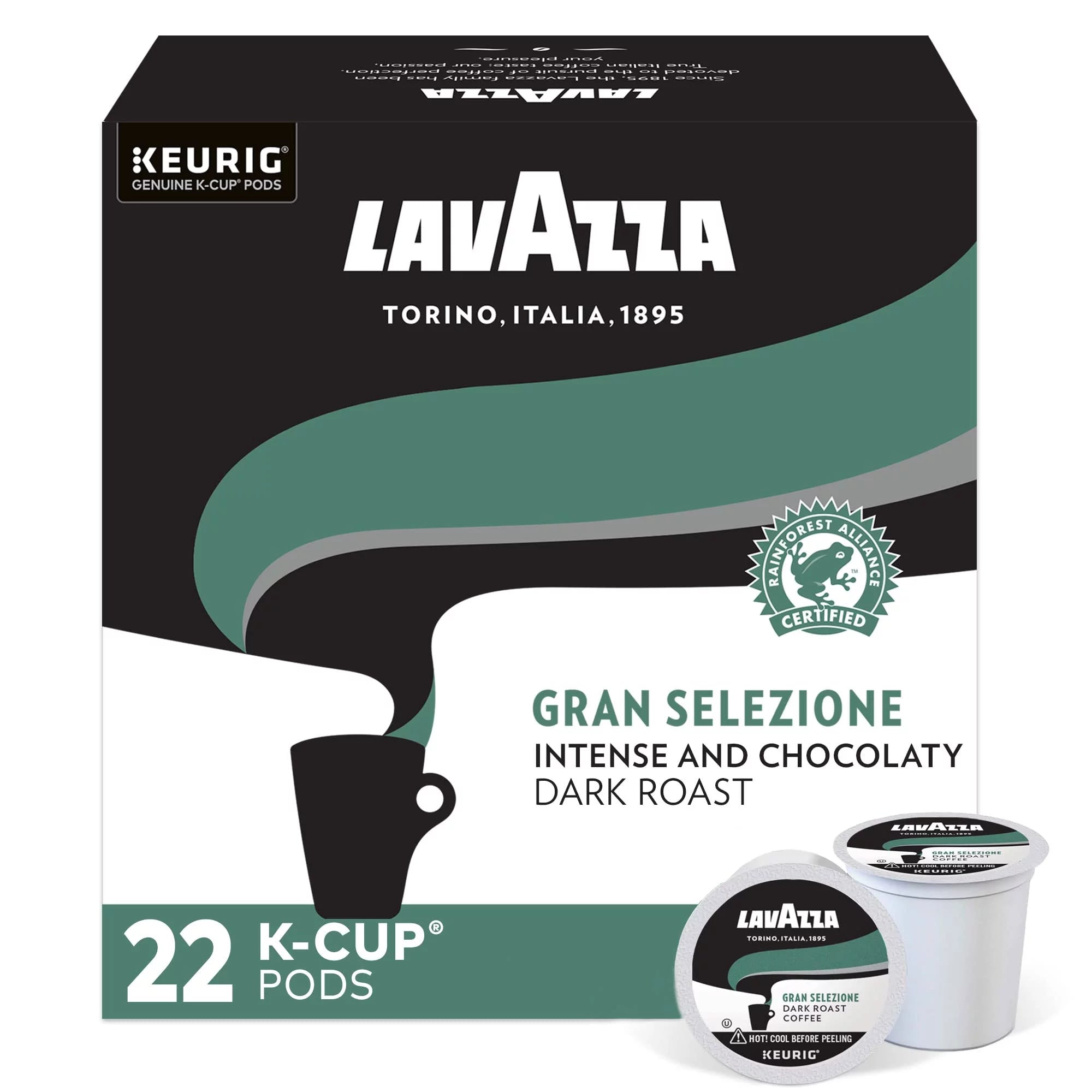 Lavazza Gran Selezione Single-Serve Coffee K-Cups For Keurig Brewer - 22 Count, 100% Arabica, Rainforest Alliance Certified 100% Sustainably Grown, Value Pack