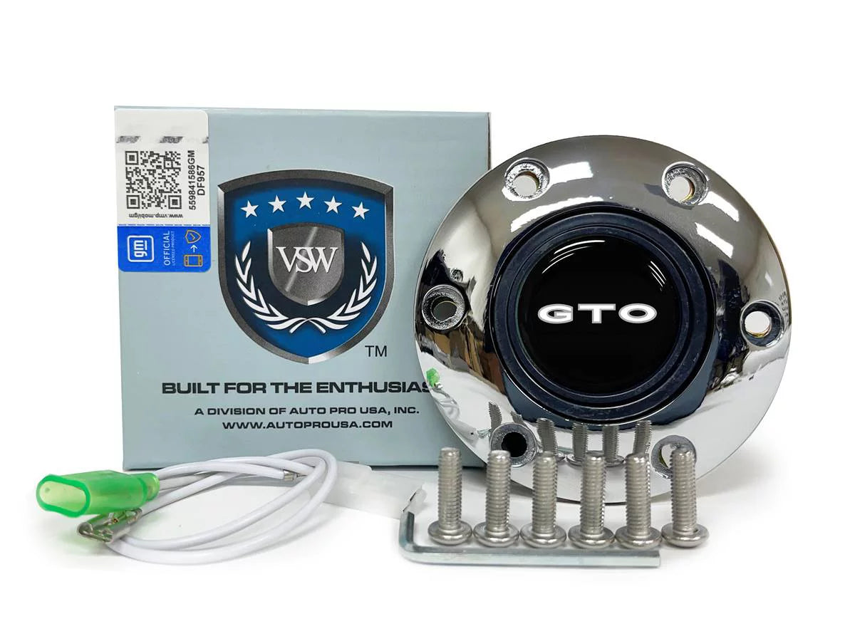 VSW 6-Bolt Chrome Horn Button with White Pontiac GTO Emblem STE1019CHR