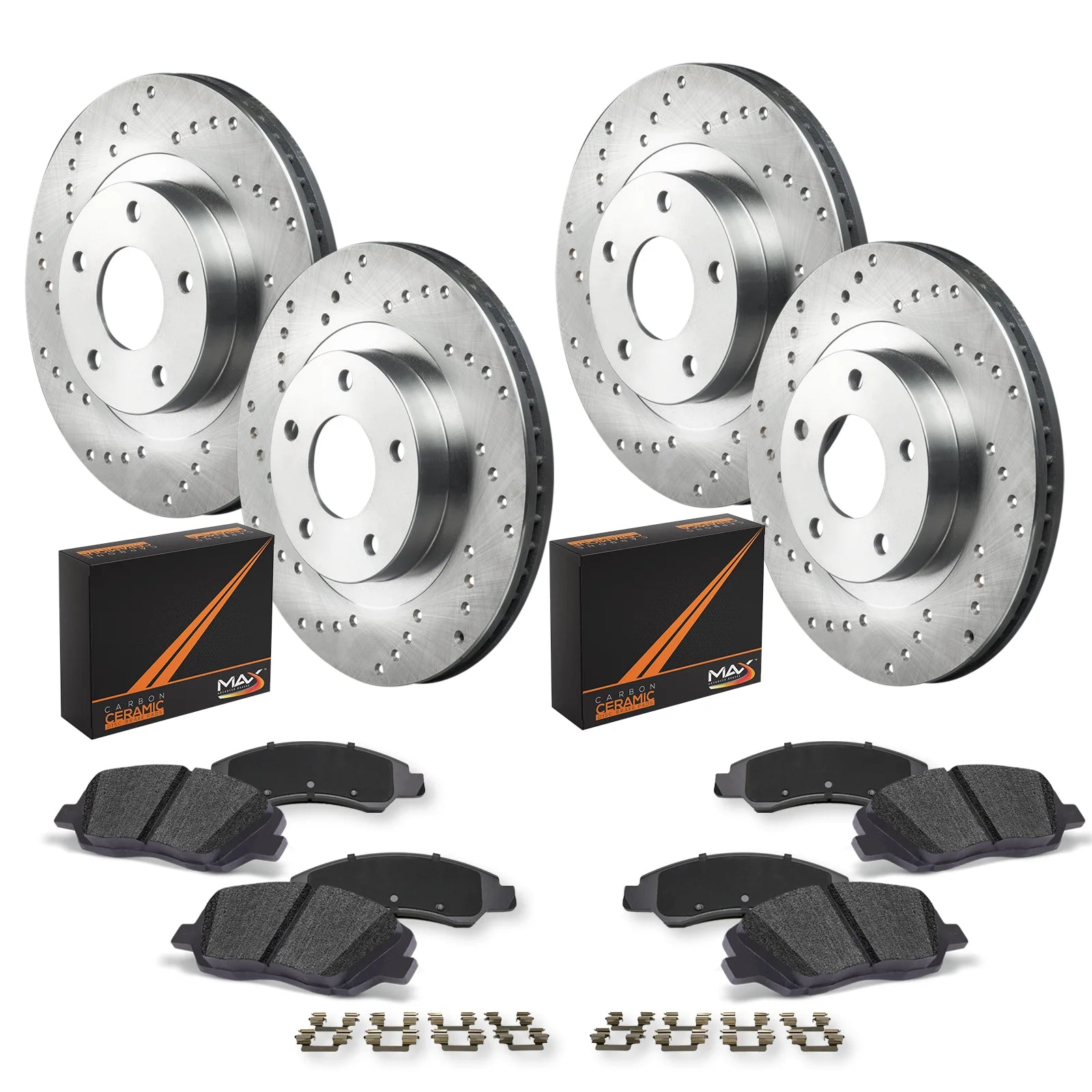 Max Advanced Brakes - Brake Kit for 2013-2015 2016 Kia Optima w/ 2.4 L4 Eingine & Electric Parking Brake Front and Rear Replacement Cross Drilled Disc Brake Rotors and Ceramic Brake Pads