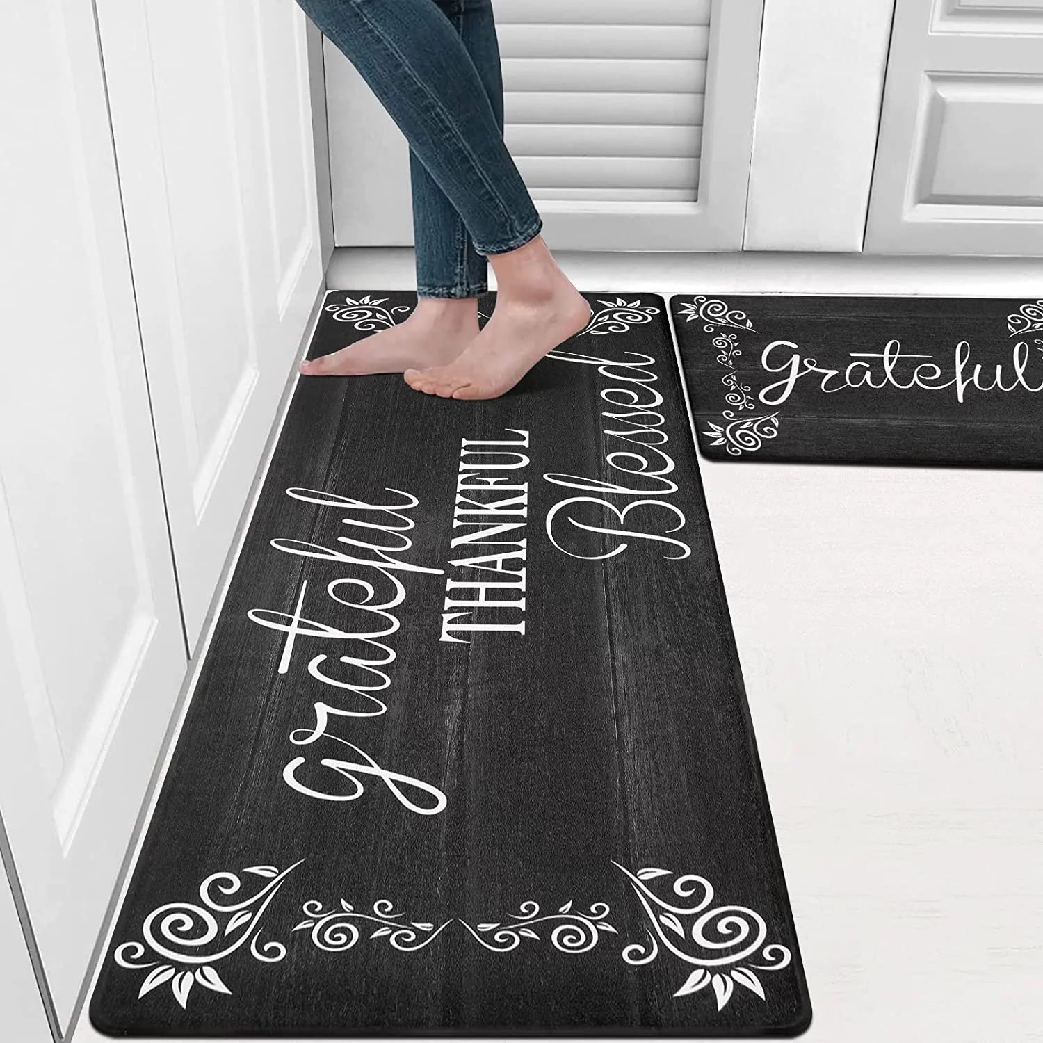 MeyJey Anti Fatigue Kitchen Rugs and Mats, 2 PCS Non-Slip Indoor Waterproof Runner Carpet, Black