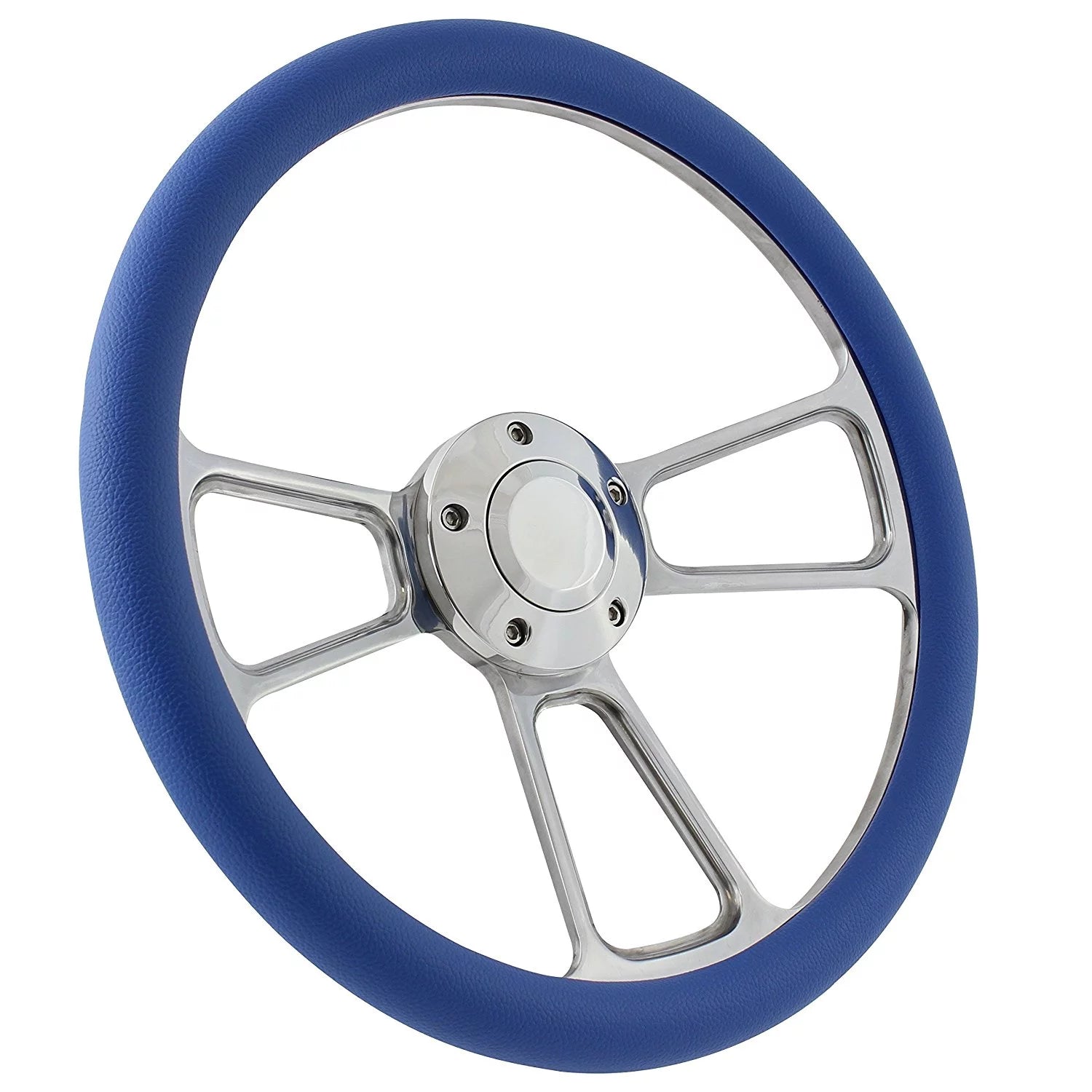 58-63.5 All Ford (excl. T-Bird, Falcon, Comet) Steering Wheel Kit 14 Polished Muscle Steering Wheel Sky Blue Half Wrap