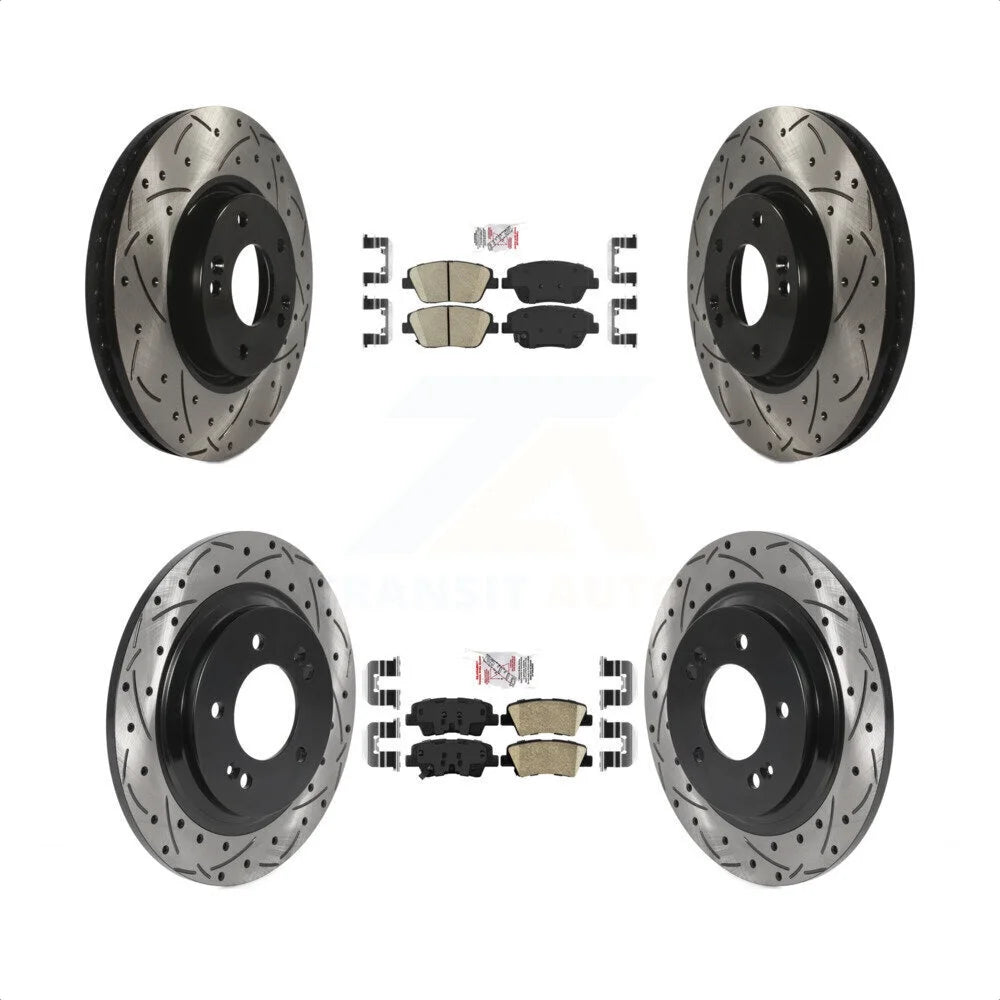 Transit Auto - Front Rear Ceramic Pads And Coated Drilled Slotted Disc Brake Rotors Kit For Kia Optima With Electric Parking KDA-102575