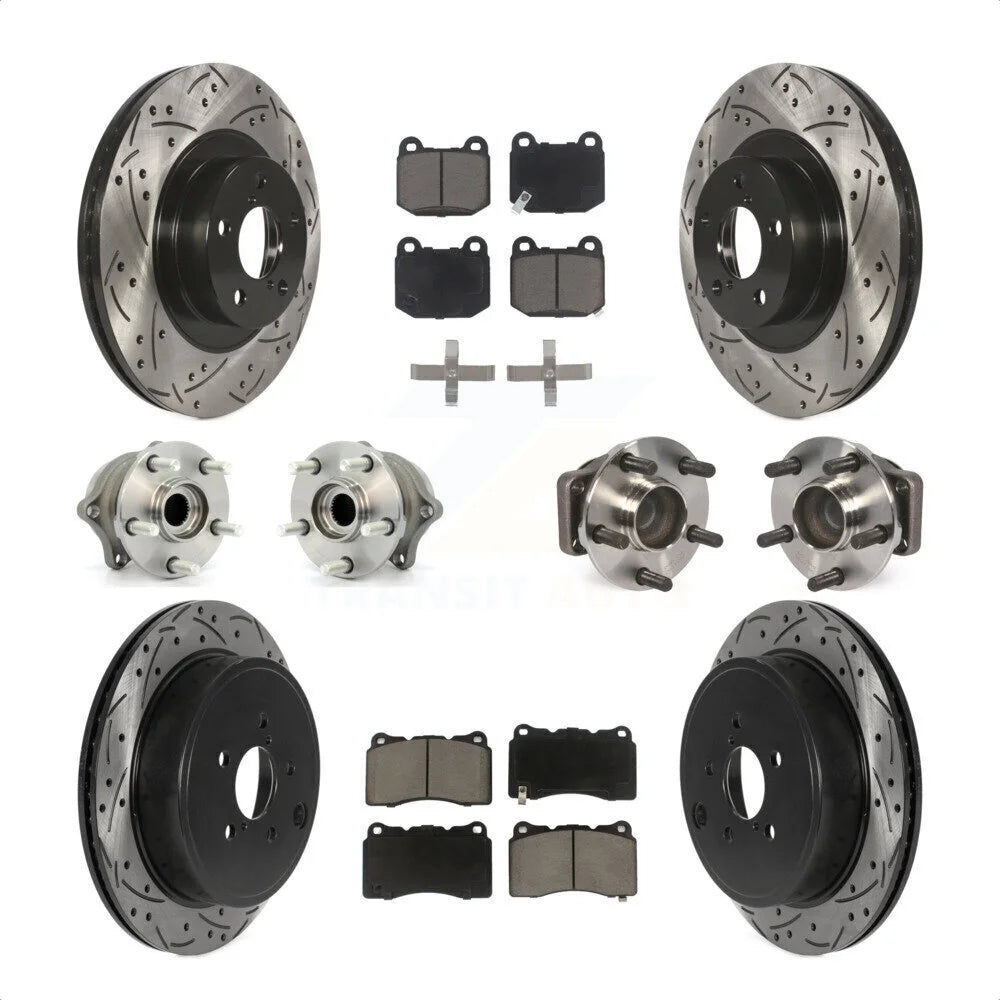 Transit Auto - Front Rear Hub Bearings Assembly Coated Disc Brake Rotors And Ceramic Pads Kit (10Pc) For 2019 Toyota 86 TRD Special Edition Without Brembo Brakes KBB-119921
