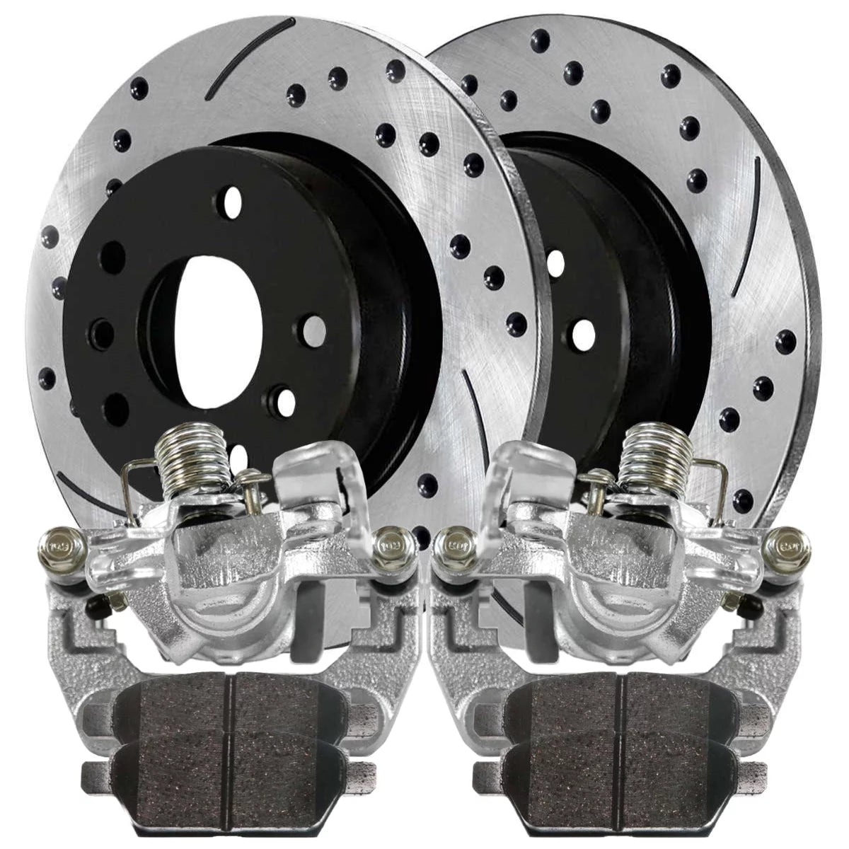 AutoShack Rear Brake Calipers Ceramic Pads Drilled Slotted Rotors Black Kit Driver and Passenger Side Replacement for Mercury Milan Lincoln Zephyr 2007-2011 MKZ 2006-2011 Ford Fusion 2006-2013 Mazda 6