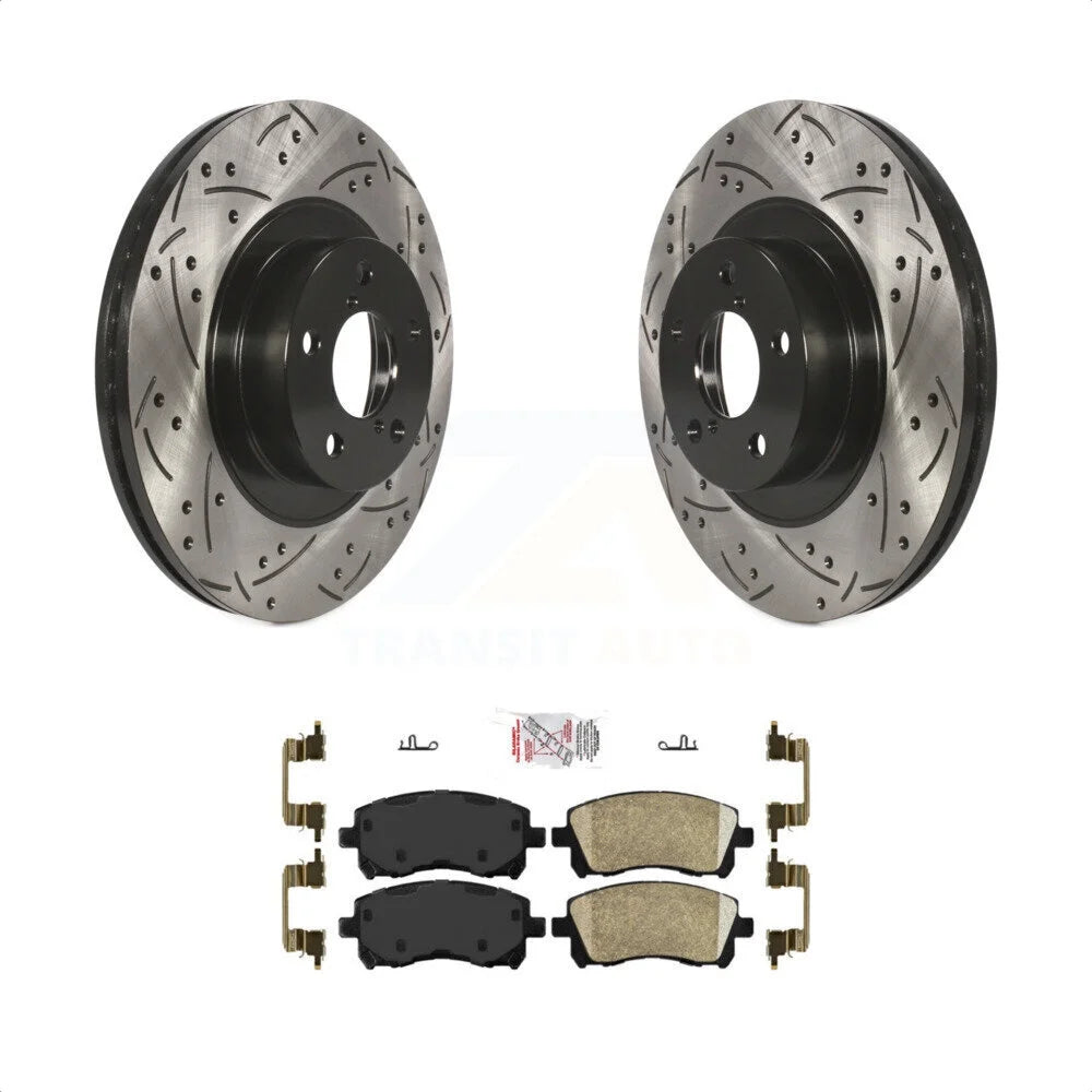 Transit Auto - Front Coated Drilled Slotted Disc Brake Rotors And Ceramic Pads Kit For Subaru Outback Impreza Legacy KDA-100325