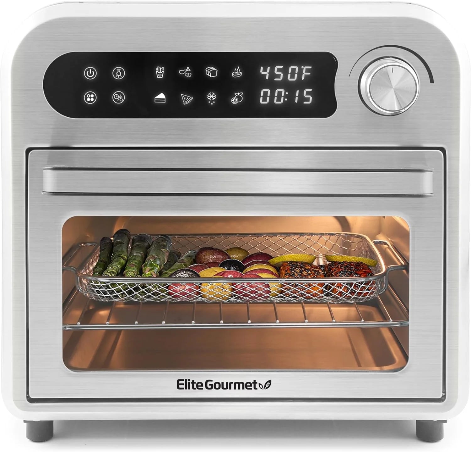 YINCHEN EAF1010D Programmable 10L Air Fryer Convection Countertop Oven, 8 Menu Settings, Temperature + Timer Controls, Bake, Toast, Broil, Air Fry, 1500W with Recipes, Steel Exterior