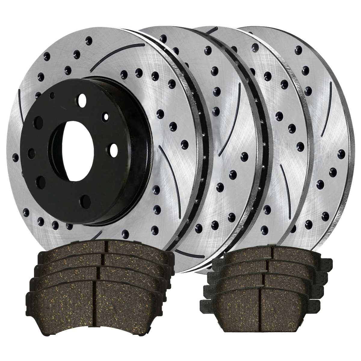 AutoShack Front and Rear Drilled Slotted Brake Rotors Black and Ceramic Pads Kit Replacement for 2006 2007 2008 2009 2010 2011 2012 2013 Mazda 6 2.3L 2.5L 3.0L 3.7L V6 FWD
