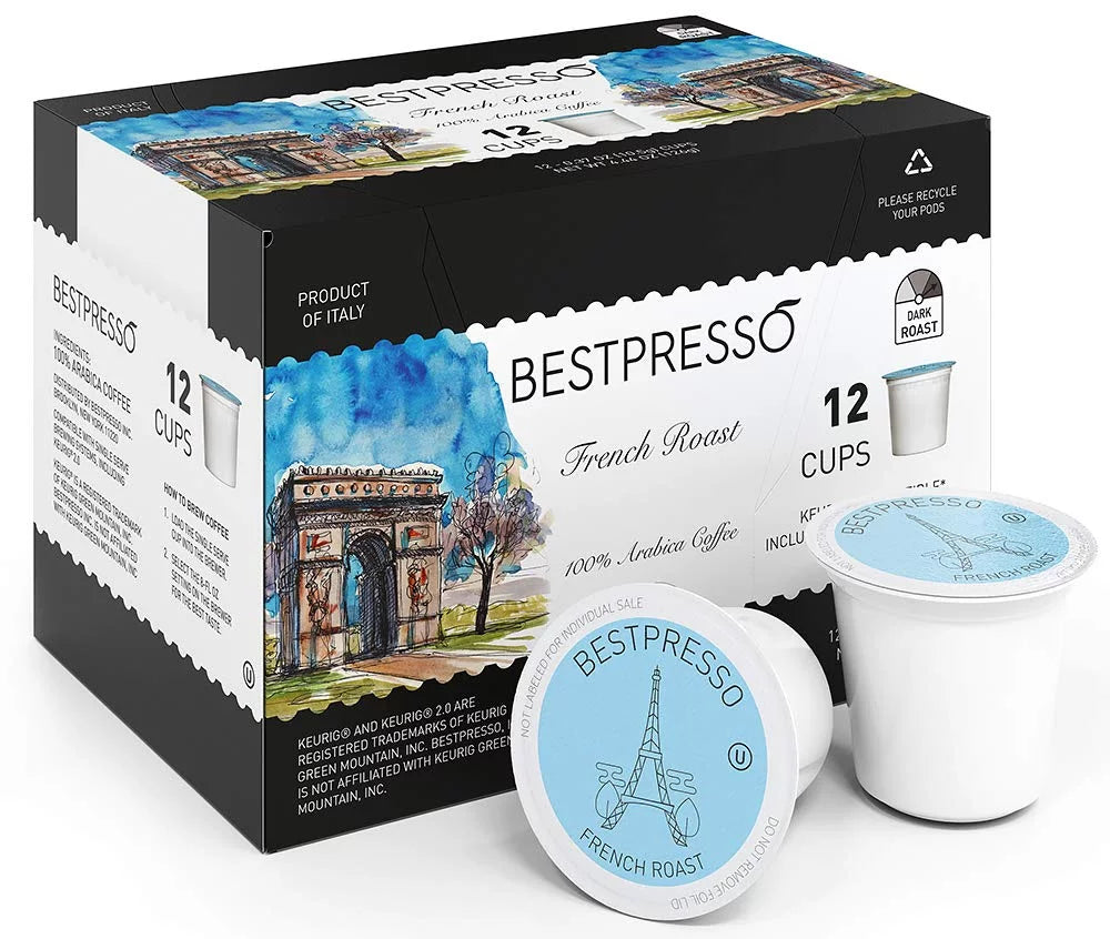 Bestpresso Coffee: Indulge in the Richness of French Roast Single Serve K-Cup Pods - Dark Roast, 96 Count (Compatible With 2.0 Keurig Brewers) - 8 Packs Of 12 Cups