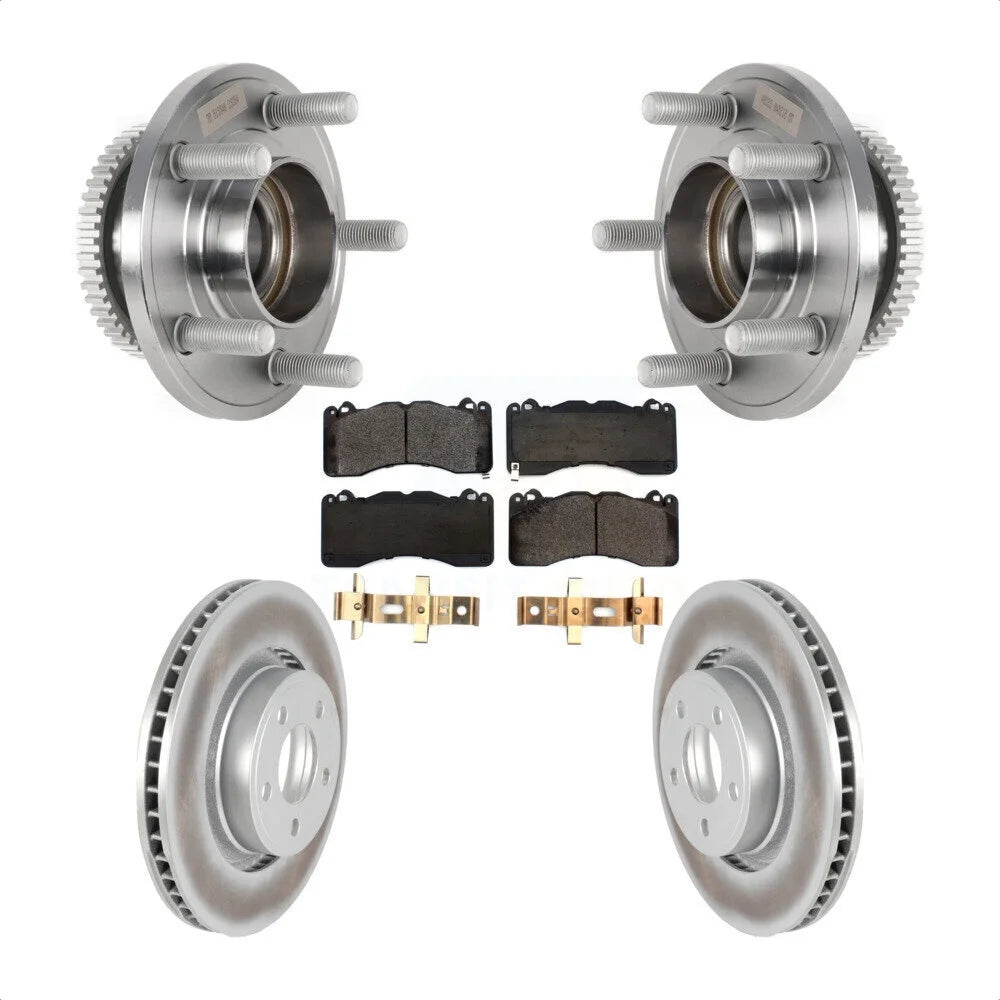 Transit Auto - Front Hub Bearing Assembly With Coated Disc Brake Rotors And Ceramic Pads Kit For 2015 Ford Mustang V6 Brembo Brakes KBB-126273