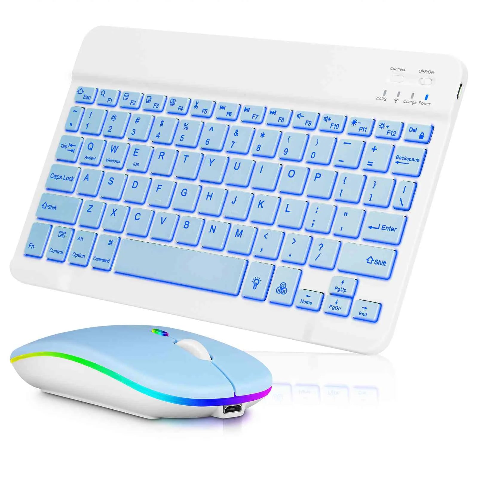 UX030 Lightweight Keyboard and Mouse with Background RGB Light, Multi Device slim Rechargeable Keyboard Bluetooth 5.1 and 2.4GHz Stable Connection Keyboard for BLU G91s