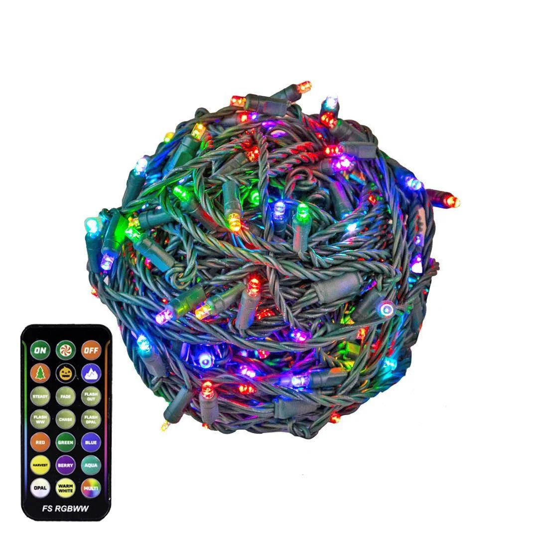 Novelty Lights 100 RGB Plus Warm White Color Changing LED 4 Spacing Green Wire 34 Feet