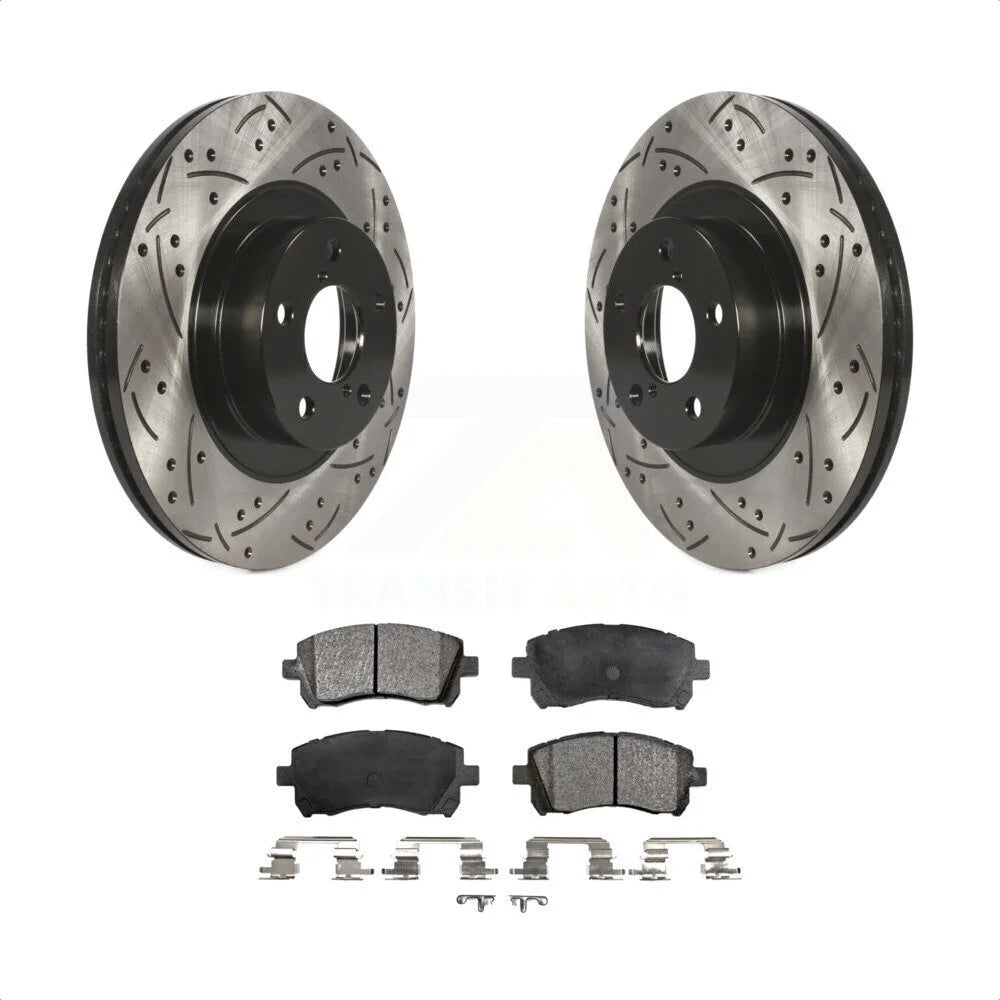 Transit Auto - Front Coated Drilled Slotted Disc Brake Rotors And Ceramic Pads Kit For Subaru Outback Impreza Legacy KDT-100076