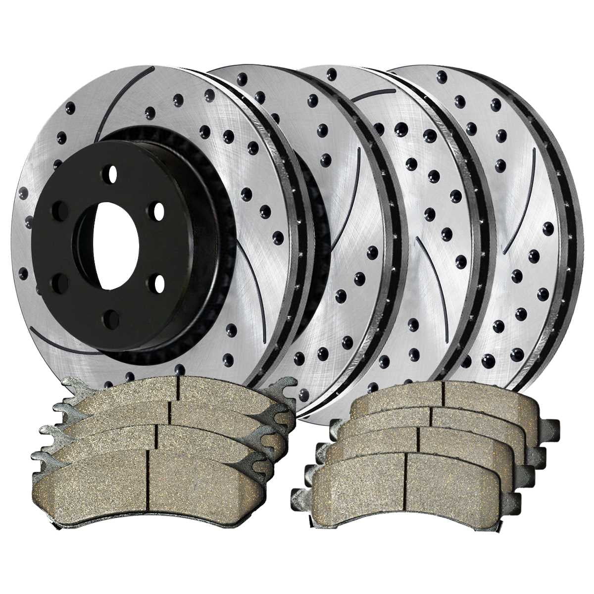 AutoShack Front and Rear Drilled Slotted Brake Rotors Black and Ceramic Pads Kit Replacement for GMC Savana 1500 Yukon XL 1500 Cadillac Escalade Chevrolet Tahoe Suburban 1500 2003-2008 Express 1500 V6