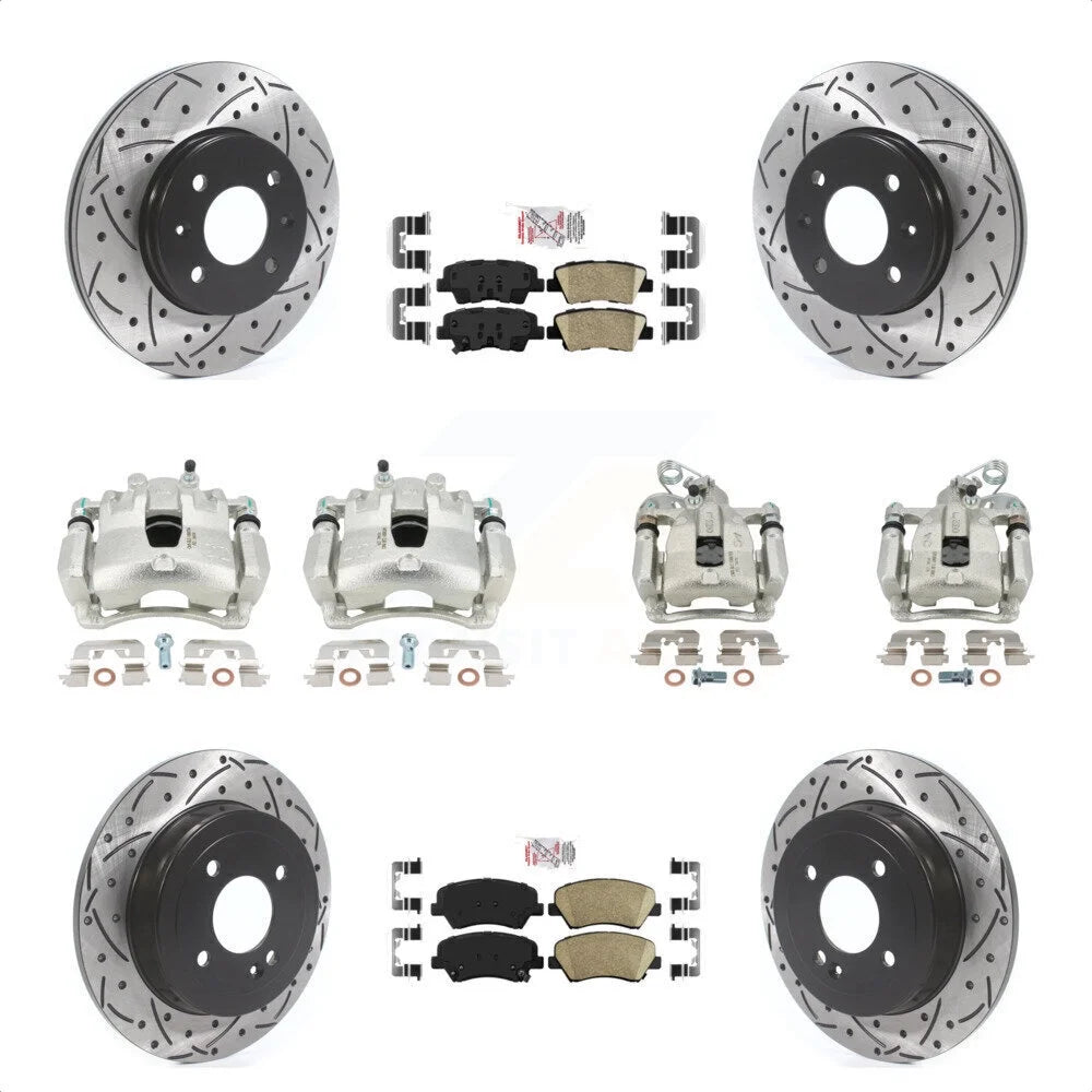 Transit Auto Front Rear Disc Brake Coated Caliper Drilled Slotted Rotors And Ceramic Pads Kit (10Pc) For 2012-2016 Hyundai Accent KCD-100604N