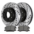 Front Drilled Slotted Brake Rotors Black & Pads For Cadillac Chevy GMC 5.3L V8