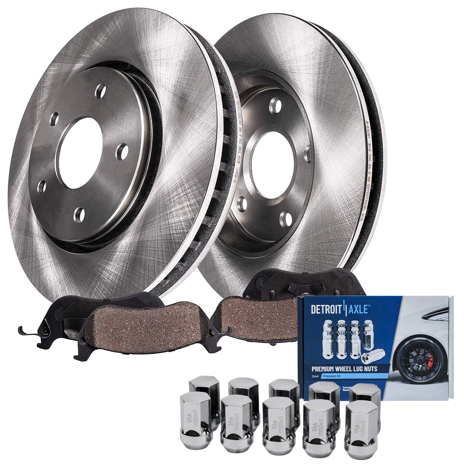 Detroit Axle - Front Disc Brake Rotors Brake Pads Wheel Lug Nuts Replacement for 2006-2008 Dodge Ram 1500