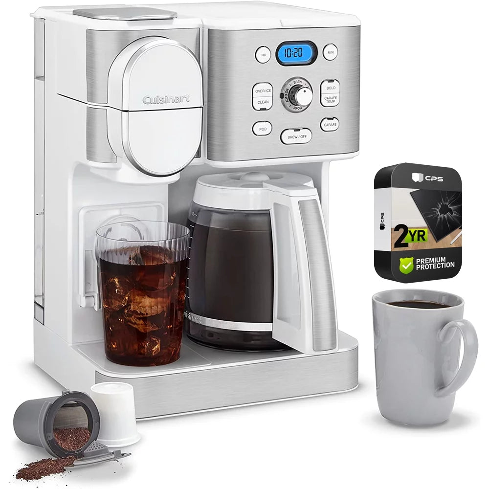 Cuisinart SS-16W 2-IN-1 Center Combo Brewer Coffee Maker White Bundle with 2 YR CPS Enhanced Protection Pack