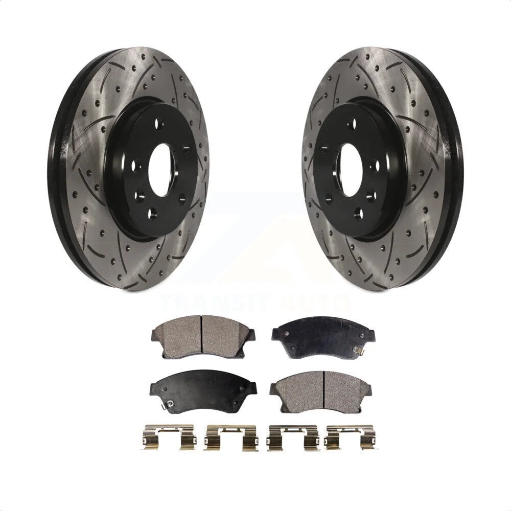 Transit Auto - Front Coated Drilled Slotted Disc Brake Rotors And Semi-Metallic Pads Kit For Chevrolet Cruze Sonic Limited KDF-100011