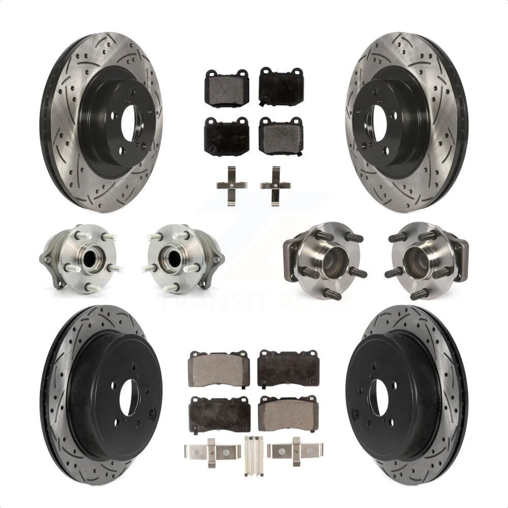 Transit Auto - Front Rear Hub Bearings Assembly Coated Disc Brake Rotors And Semi-Metallic Pads Kit (10Pc) For 2019 Toyota 86 TRD Special Edition Without Brembo Brakes KBB-115732