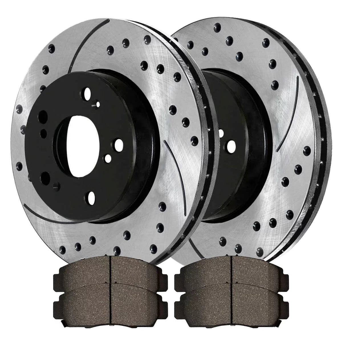 AutoShack Front Drilled Slotted Brake Rotors Black and Ceramic Pads Kit Driver and Passenger Side Replacement for 2006 2007 2008 2009 2010 Honda Civic 2008-2010 2011 Acura CSX 1.8L 2.0L FWD