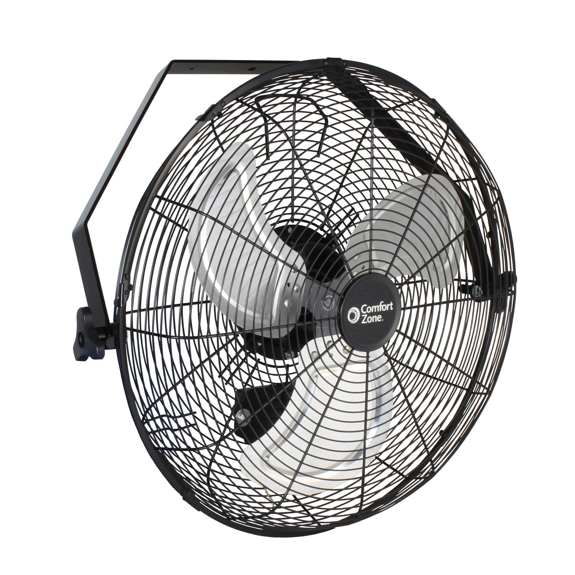 Comfort Zone 18¡± High-Velocity 3-Speed Industrial Wall Mount Fan, 360-Degree Angle Adjustment, All-Metal Construction, and Steel Mounting Bracket, Black