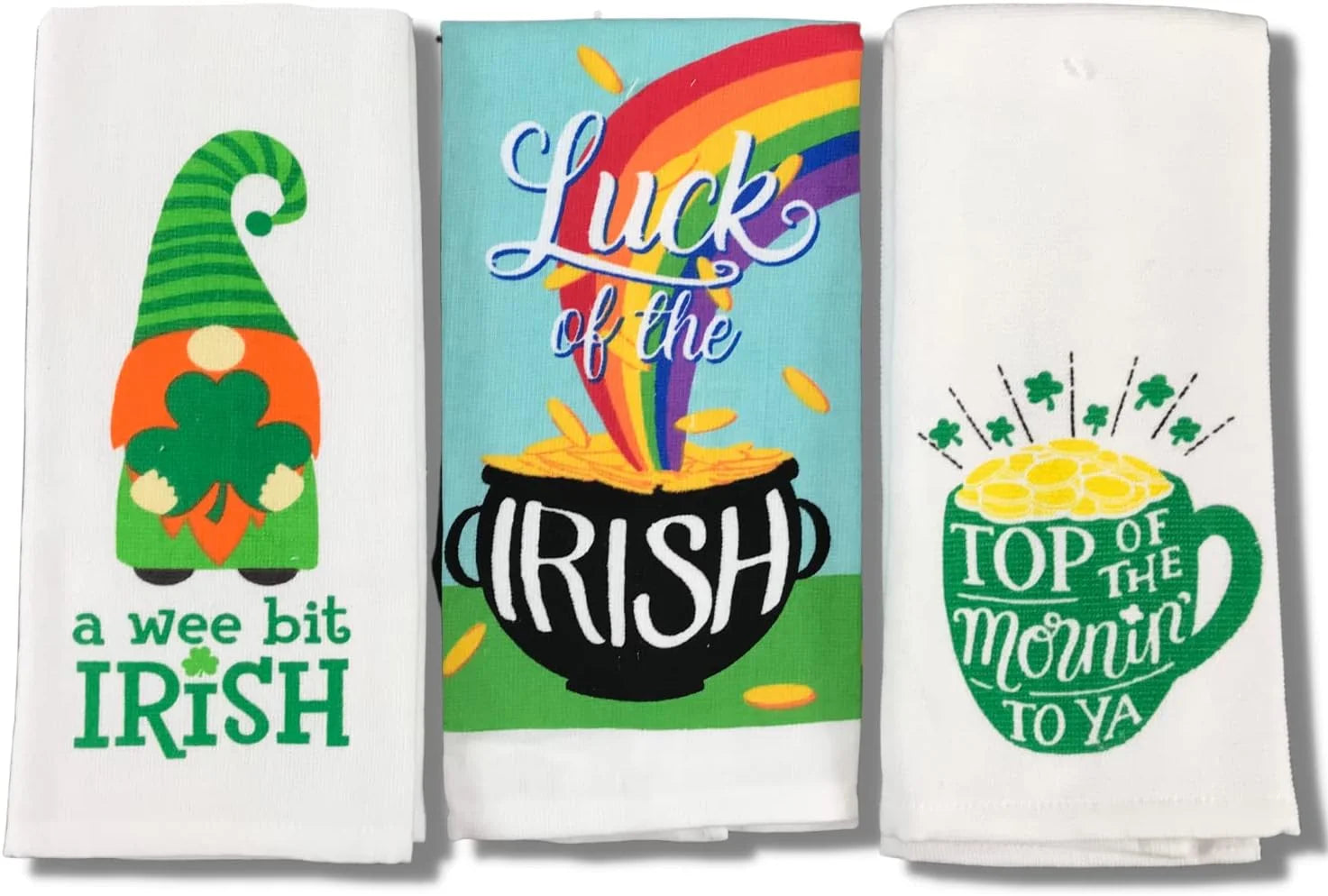 Serafina Home St. Patrick's Day Green Kitchen Dish Towels Set, 3Pc.: Top O' The Morning with A Wee Bit of Irish Luck