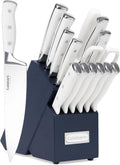 Cuisinart Classic Forged Triple Rivet, 15-Piece Knife Set with Block, Superior High-Carbon Stainless Steel Blades for Precision and Accuracy (White/Navy)