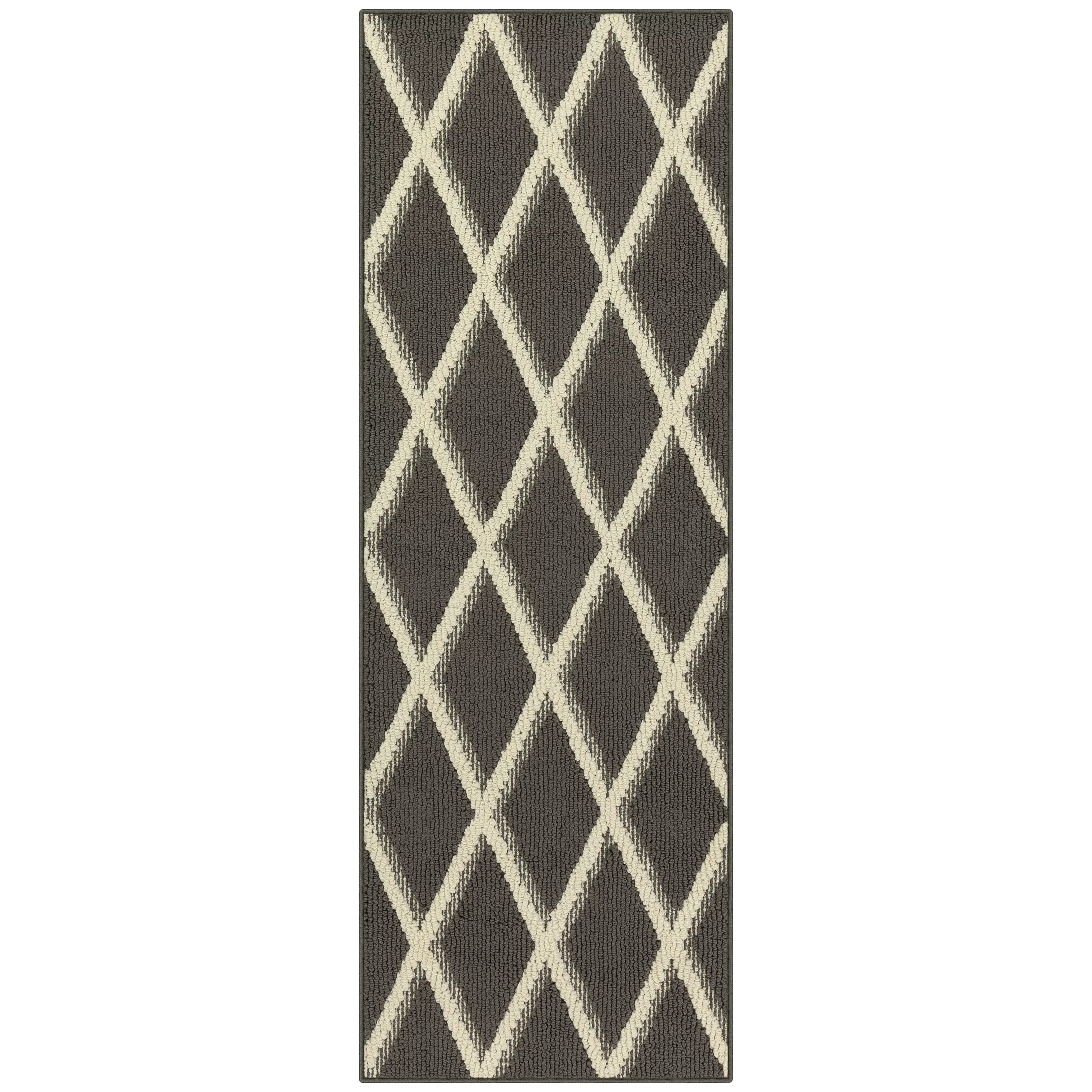 Mainstays Diamond Geometric High Low Pile Gray Indoor Runner Rug, 1'9x5'