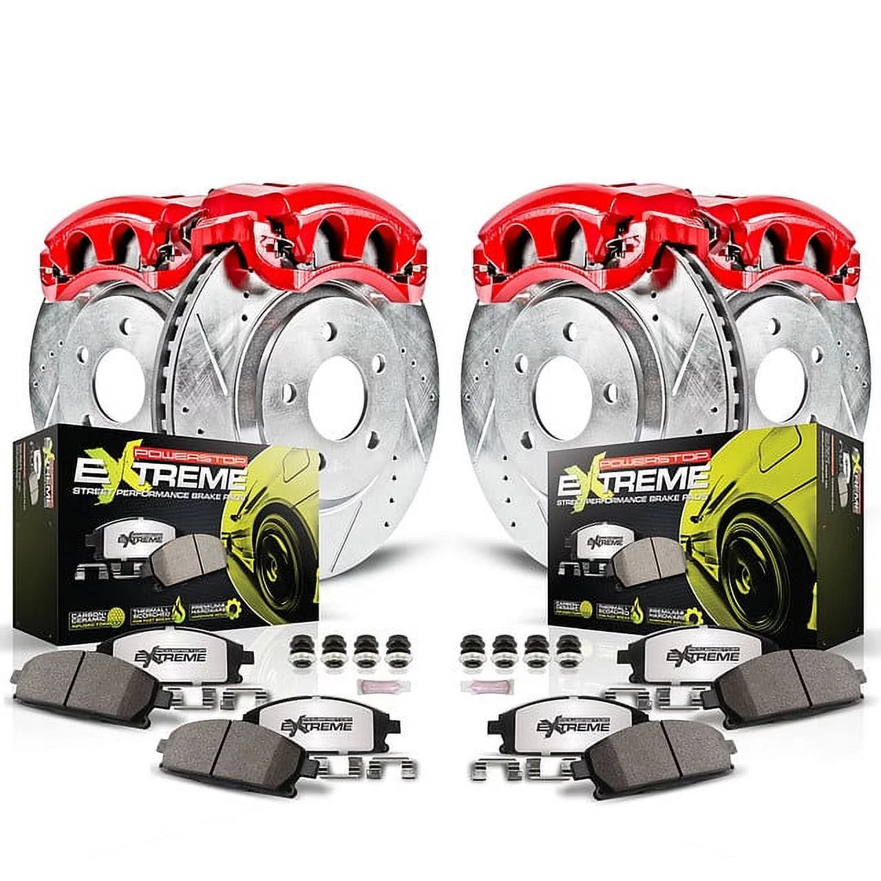 Power Stop Front and Rear Z26 Street Warrior Brake Pad Rotor and Caliper Kit KC2260B-26 Fits 2009 Audi A3