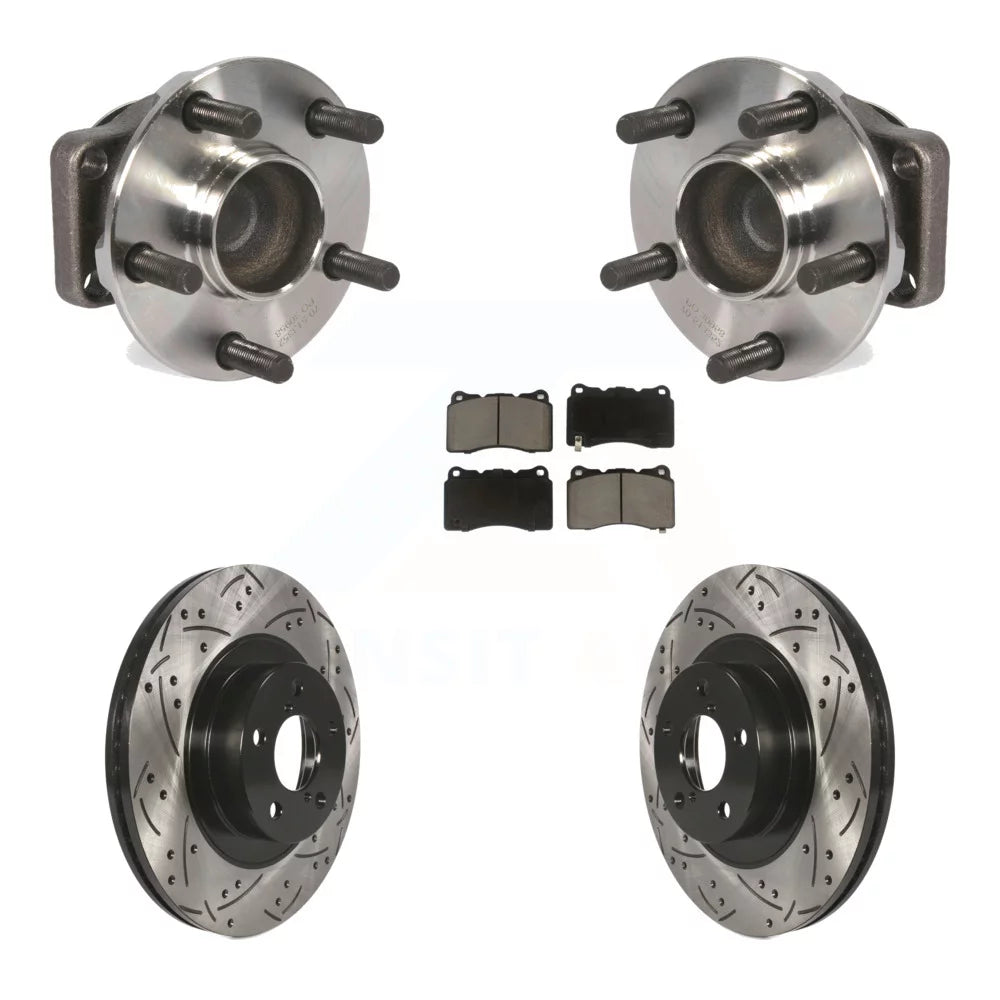 Transit Auto - Front Hub Bearing Assembly With Coated Drilled Slotted Disc Brake Rotors And Ceramic Pads Kit For 2019 Toyota 86 TRD Special Edition Without Brembo Brakes KBB-120242