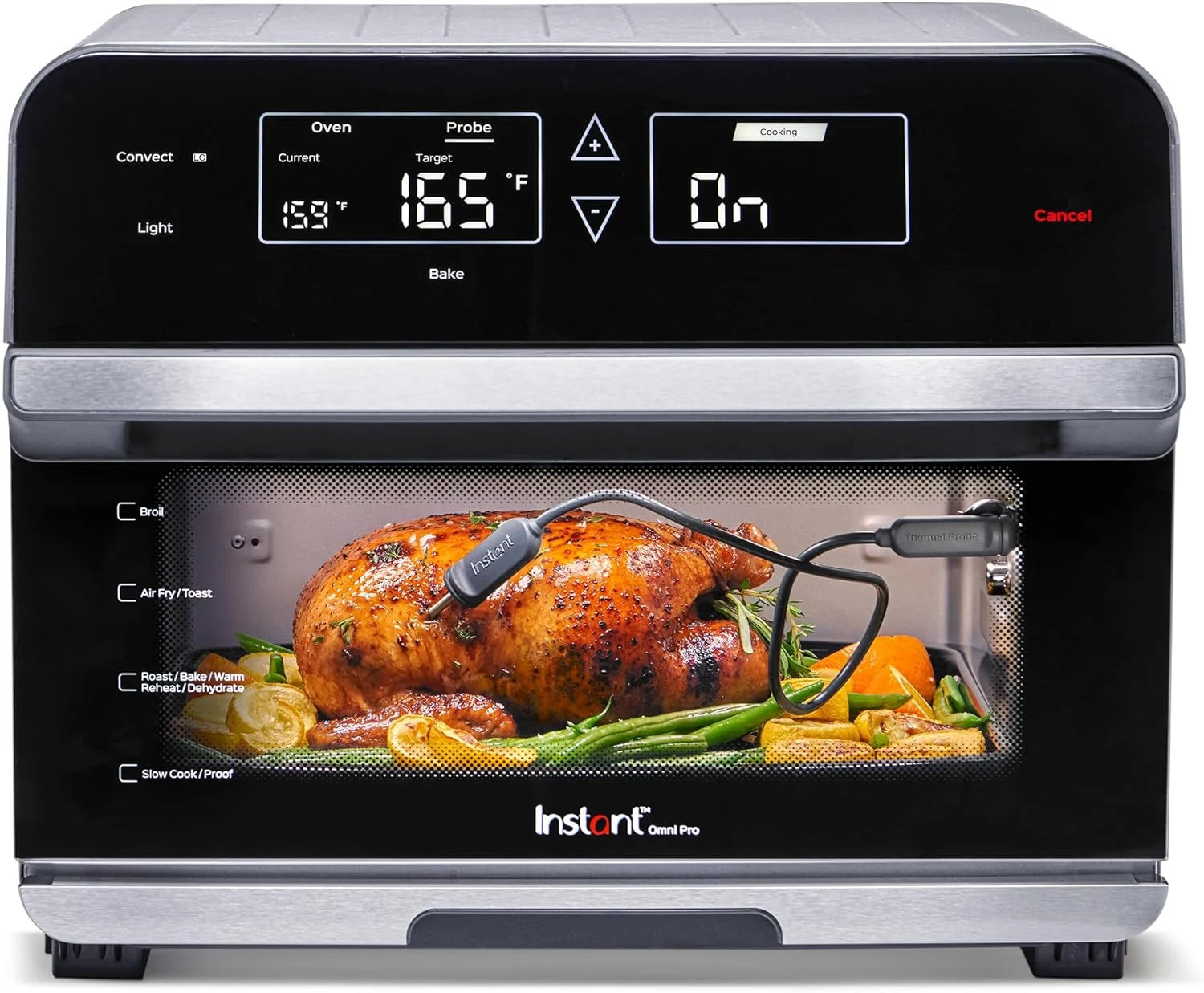 Instant Omni Pro 19QT/18L Toaster Oven Air Fryer, 14-in-1, Crisp, Broil, Bake, Roast, Rotisserie, Toast, Slow Cook, Proof, Split Cook, Temp Probe, Convection, from the Makers of YINCHEN, Black