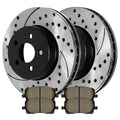 AutoShack Front Drilled Slotted Brake Rotors Black and Ceramic Pads Kit Driver and Passenger Side Replacement for 2003-2005 2006 2007 2008 Toyota Corolla Matrix 2003-2008 Pontiac Vibe 1.8L AWD FWD